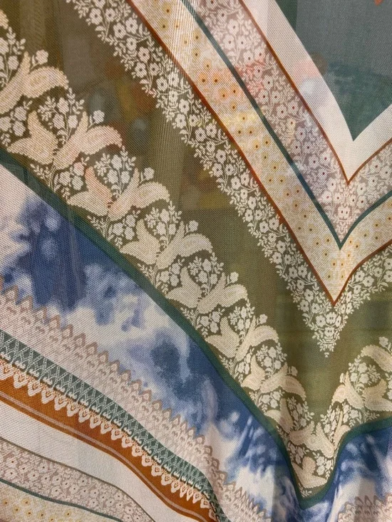 Three Bird Nest Olive Multi Chevron Kimono Cardigan semi sheer ruffled NWT s/m - Picture 10 of 10